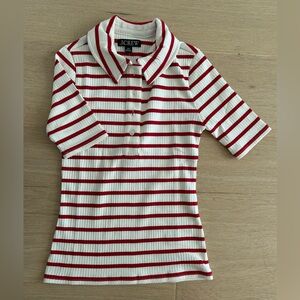 J. Crew Women's Red and White Striped Button Down Shirt